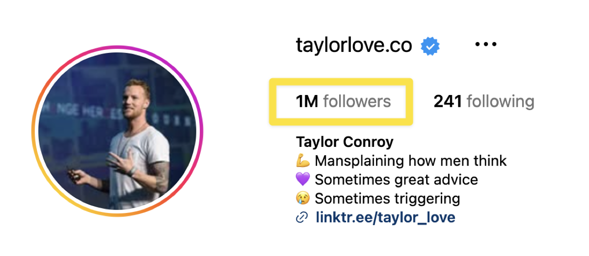 Taylor Conroy Instagram profile with 1M followers