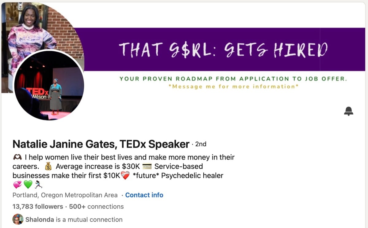 Natalie Janine Gates LinkedIn profile with 13,783 followers